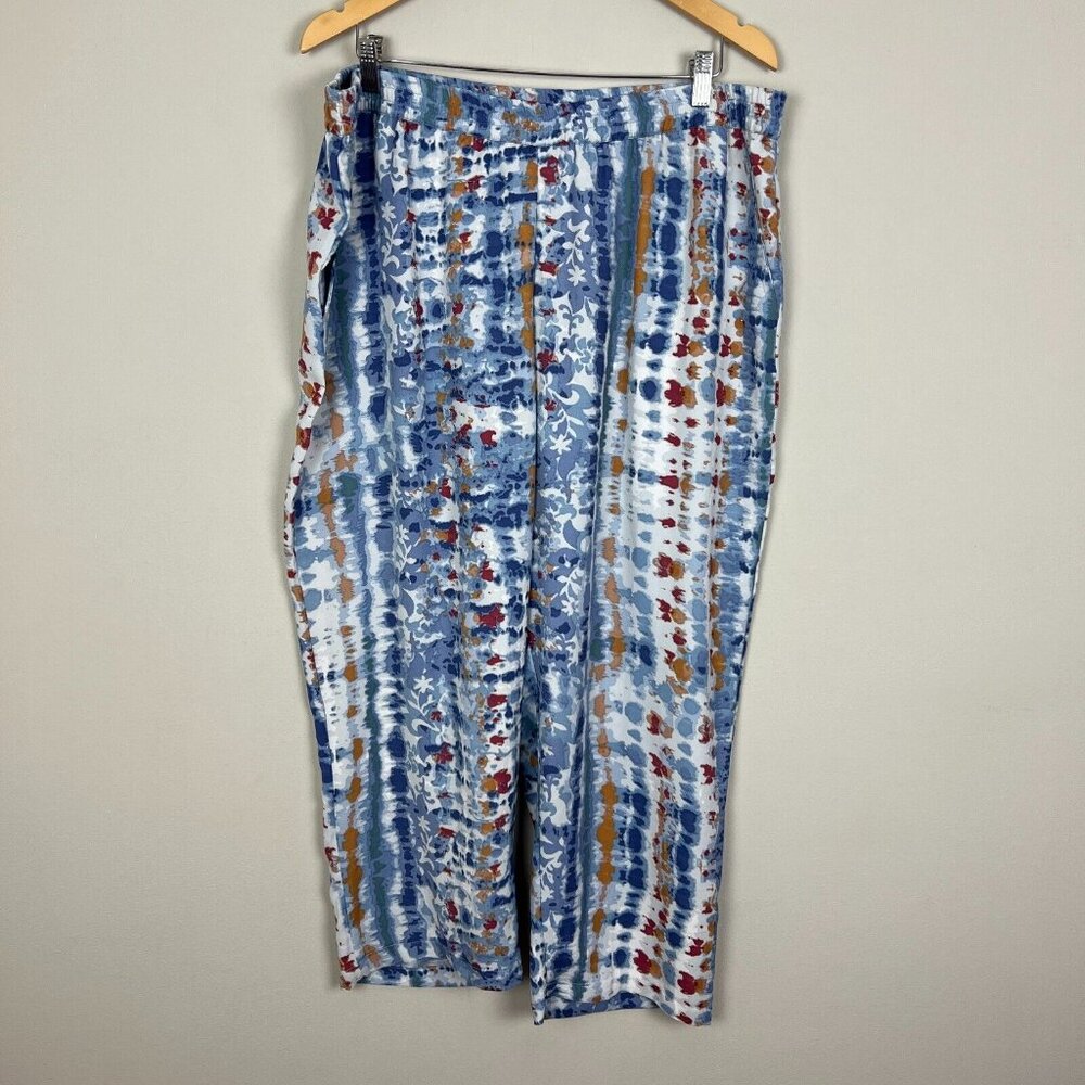 Tolani Collection Pants Womens Large Blue Print Pull On Wide Leg Pockets Relaxed